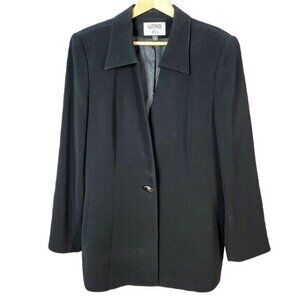 Kasper ASL Blazer Jacket Black Plus Size 16 Lined Long Sleeve One Button Vintage